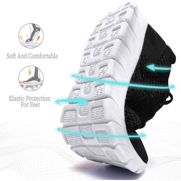 Women Black Running Tennis Walking Shoes Lightweight Slip On Workout Sneakers - Picture 3 of 7